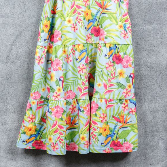 TOMMY BAHAMA Tropical Floral Tiered Midi Dress Parrot Bird Of Paradise Girls 6 - Picture 3 of 7